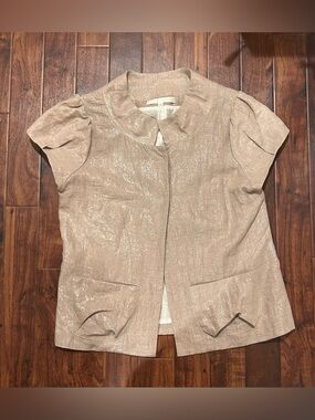 Erica Tanov Metallic Linen Short Sleeve Jacket Size 1